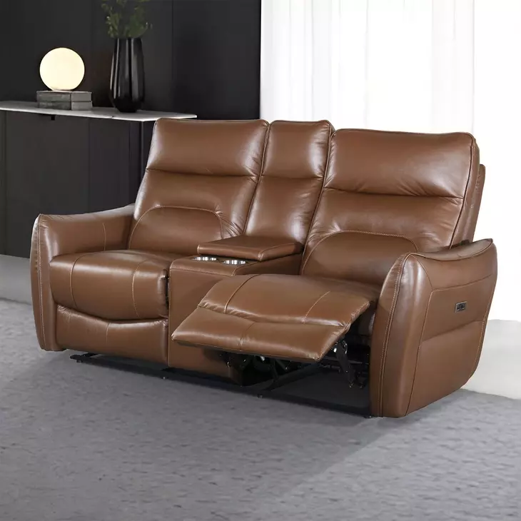 Terentius Caramel Brown 63" Power Reclining Loveseat with Storage