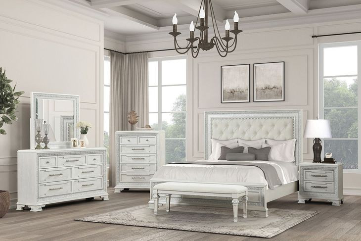 Stella Mia Creamy White King Upholstered Panel Bed