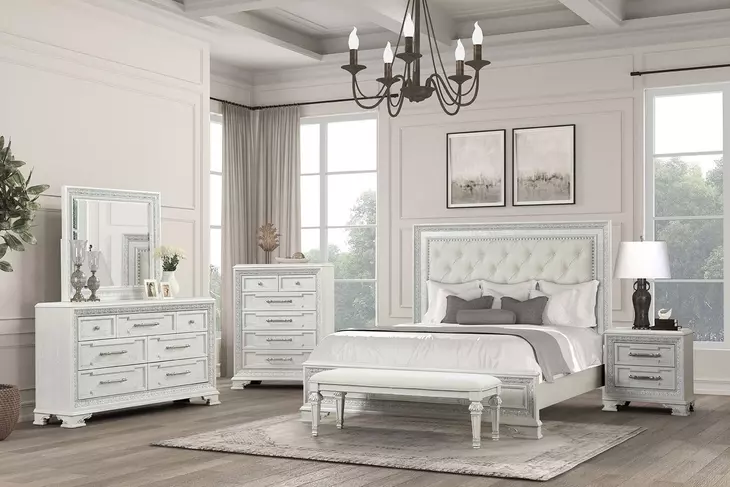 Stella Mia Creamy White Queen Upholstered Panel Bed