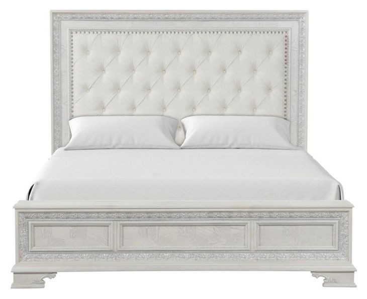Stella Mia Creamy White King Upholstered Panel Bed