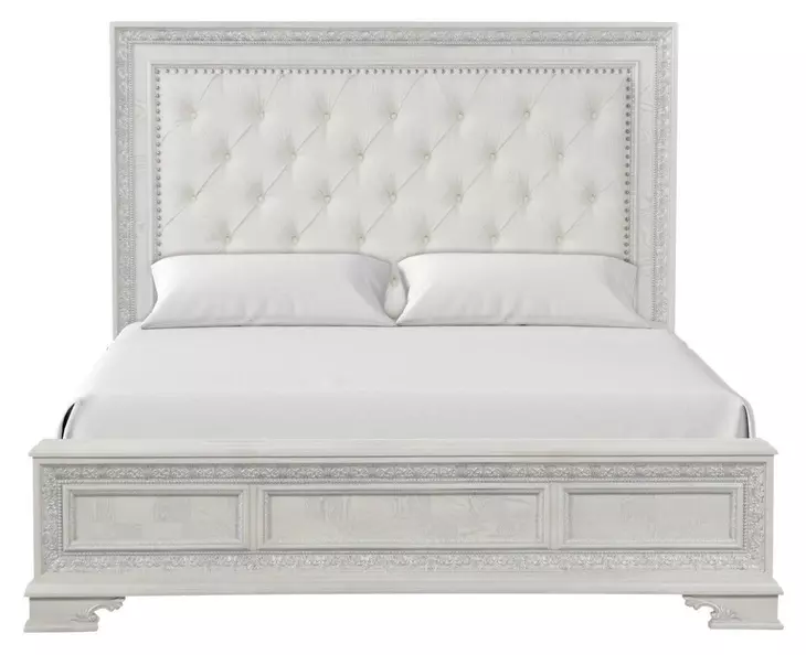 Stella Mia Creamy White Queen Upholstered Panel Bed