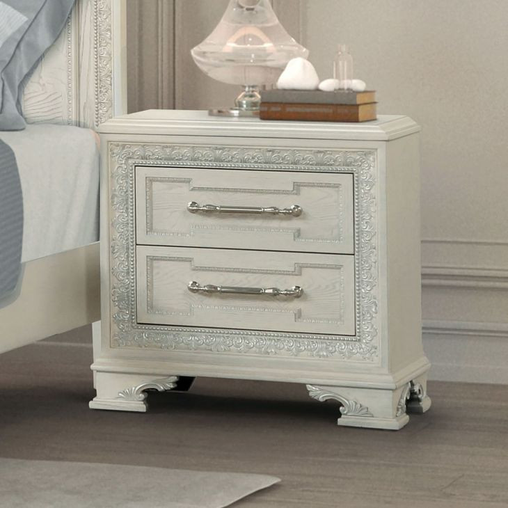 Stella Mia Creamy White 2 Drawer Nightstand with USB Charging