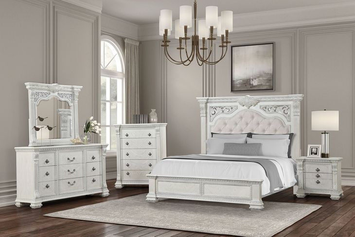 Promenade Wire Brushed White Queen Upholstered Panel Bed