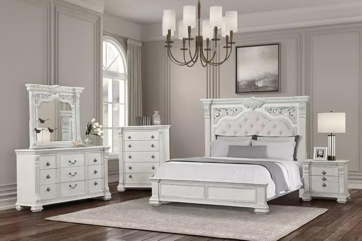 Promenade Wire Brushed White King Upholstered Panel Bed