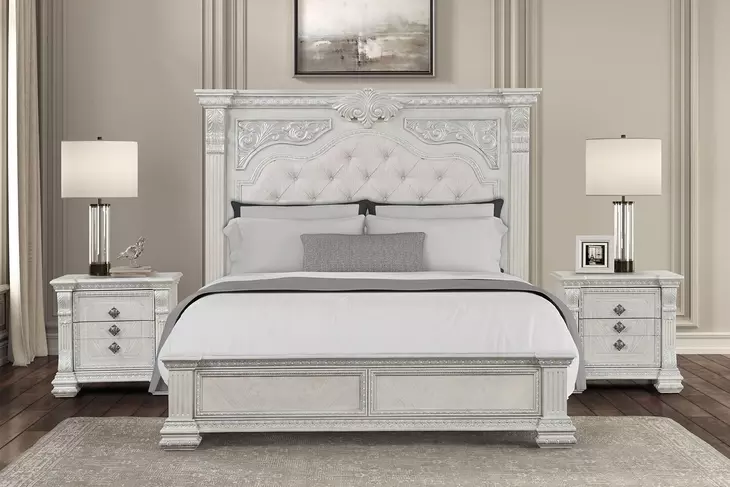 Promenade Wire Brushed White King Upholstered Panel Bed