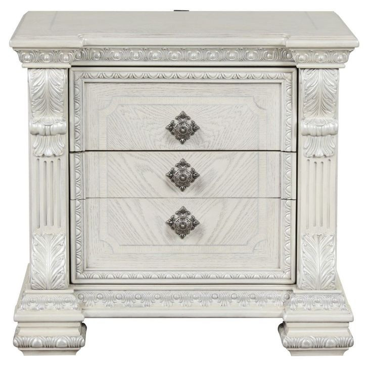 Promenade Wire Brushed White 3 Drawer Nightstand with USB Charging