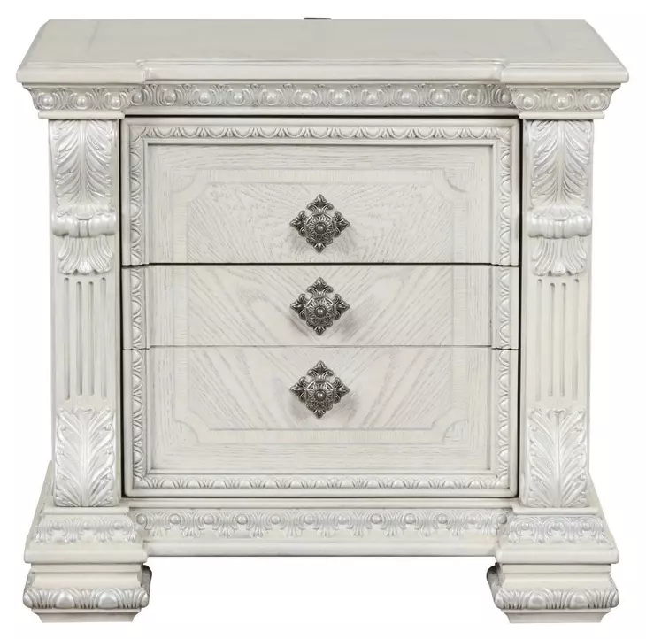 Promenade Wire Brushed White 3 Drawer Nightstand with USB Charging