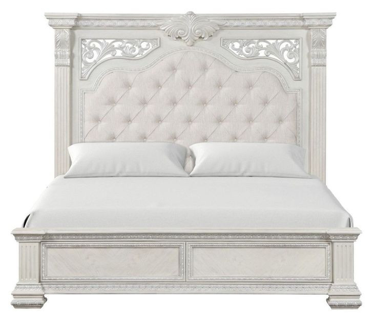 Promenade Wire Brushed White Queen Upholstered Panel Bed