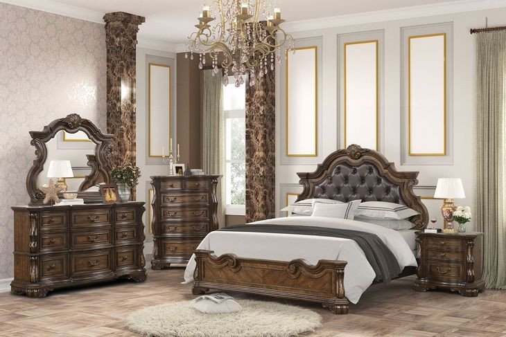 Leovanni Dark Brown King Upholstered Panel Bed