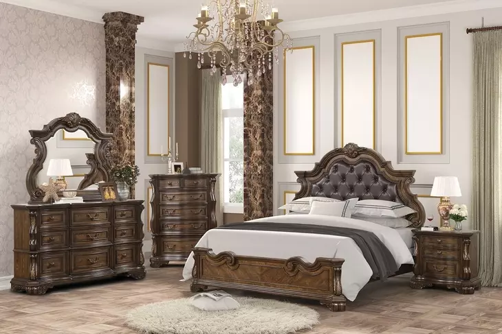 Leovanni Dark Brown Queen Upholstered Panel Bed