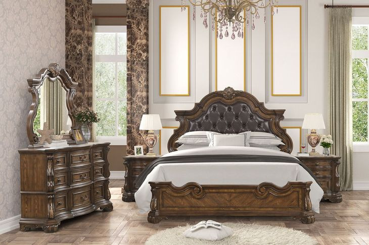 Leovanni Dark Brown King Upholstered Panel Bed