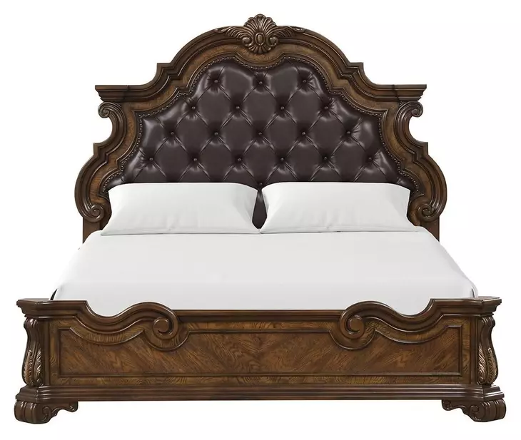 Leovanni Dark Brown Queen Upholstered Panel Bed