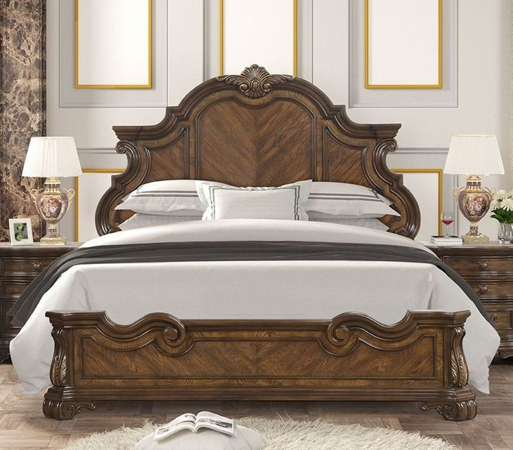 Leovanni Dark Brown King Panel Bed