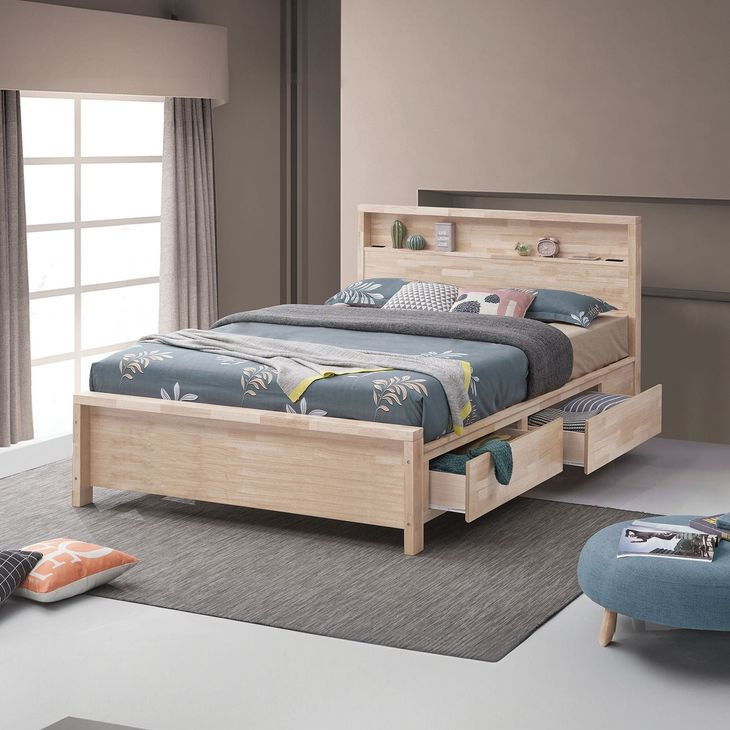 Grange White Wash Full Storage Platform Bed with USB Charging
