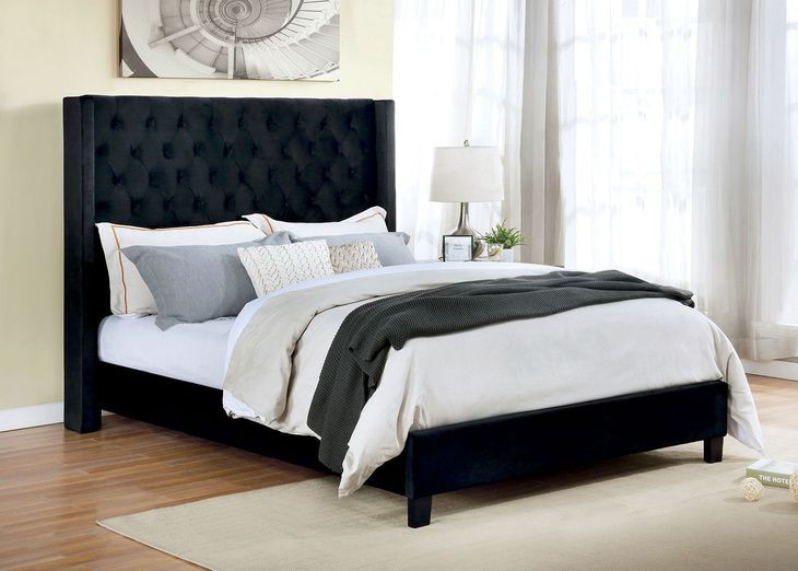 Ryleigh Black Queen Upholstered Platform Bed