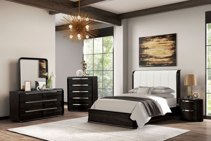 Osterley Black Queen Upholstered Panel Bed