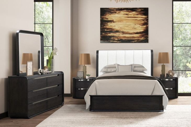 Osterley Black Queen Upholstered Panel Bed