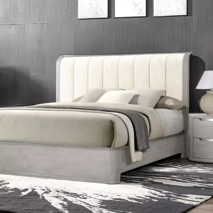 Osterley Light Gray and White King Upholstered Panel Bed