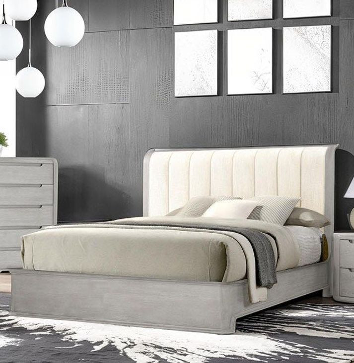 Osterley Light Gray and White Upholstered Panel Bedroom Set