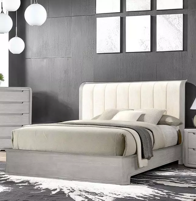 Osterley Light Gray and White King Upholstered Panel Bed