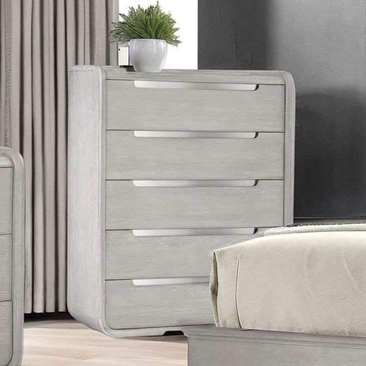 Osterley Light Gray and White Upholstered Panel Bedroom Set