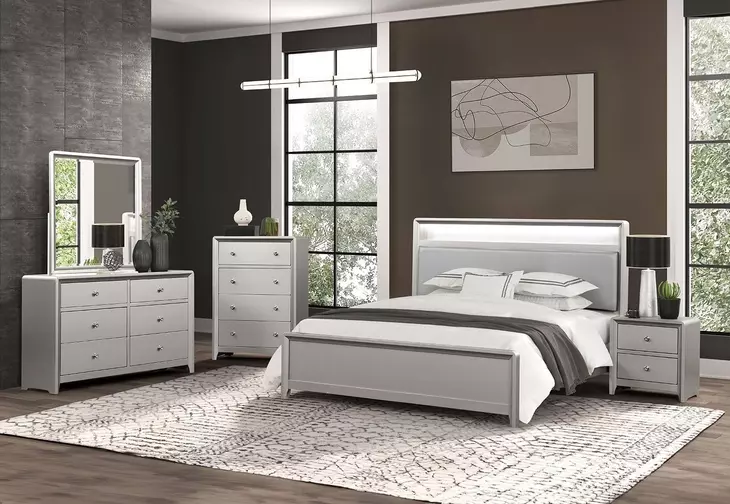 Bryne Champagne Panel Bedroom Set with LED Light