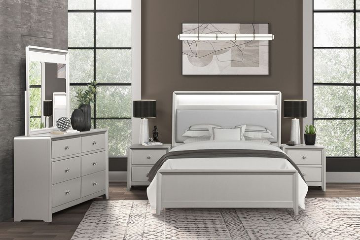 Bryne Champagne Panel Bedroom Set with LED Light