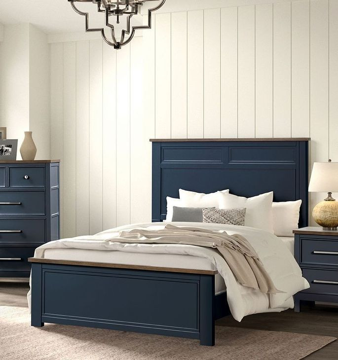 Pinetop Blue and Dark Brown Full Panel Bed