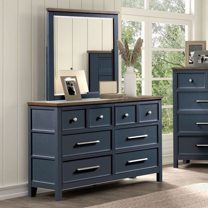 Pinetop Blue and Dark Brown Square Dresser Mirror