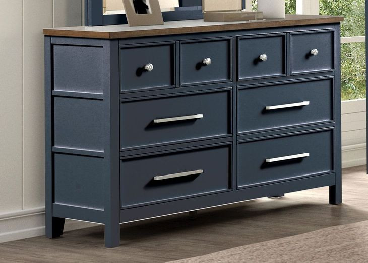 Pinetop Blue and Dark Brown 6 Drawer Dresser