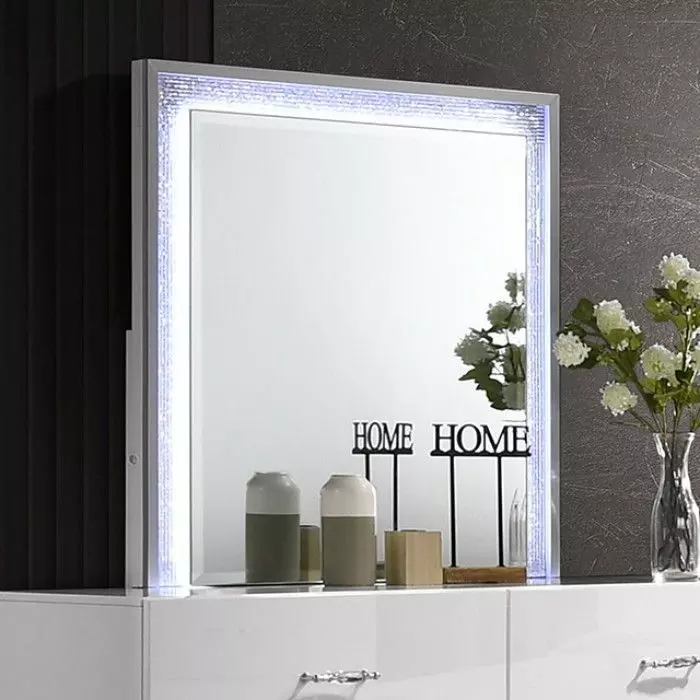 Stoholm White Platform Bedroom Set with LED