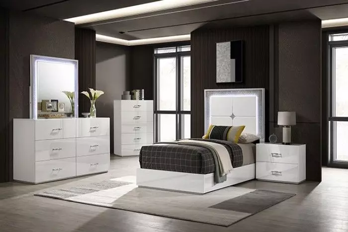 Stoholm White Youth Platform Bedroom Set with LED