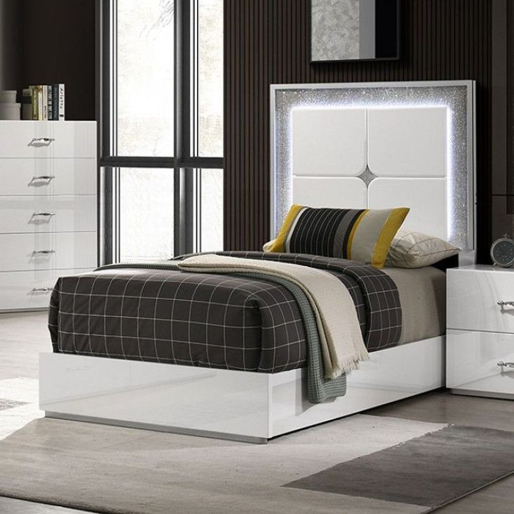Stoholm White Twin Platform Bed with LED