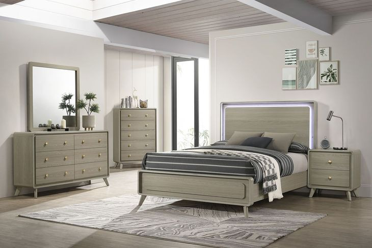 Rainier Gray King Panel Bed with LED