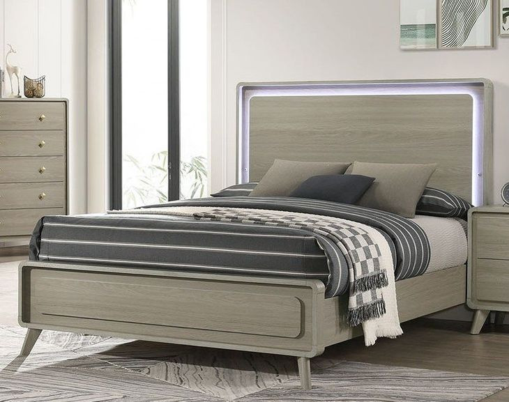 Rainier Gray King Panel Bed with LED