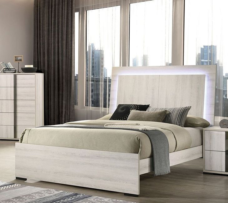 Horten White Wash Panel Bedroom Set with LED Light