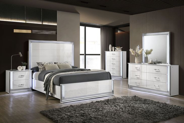 Hazeline White 5 Drawer Chest with LED