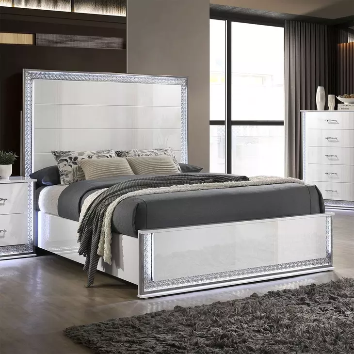 Hazeline White Panel Bedroom Set with LED