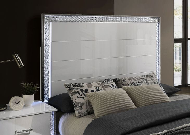 Hazeline White King Panel Bed with LED