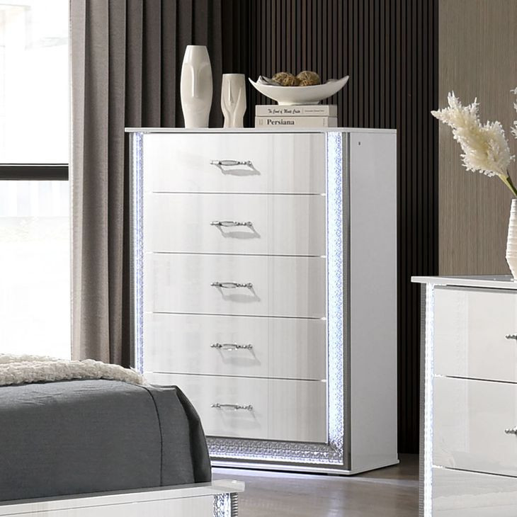 Hazeline White 5 Drawer Chest with LED