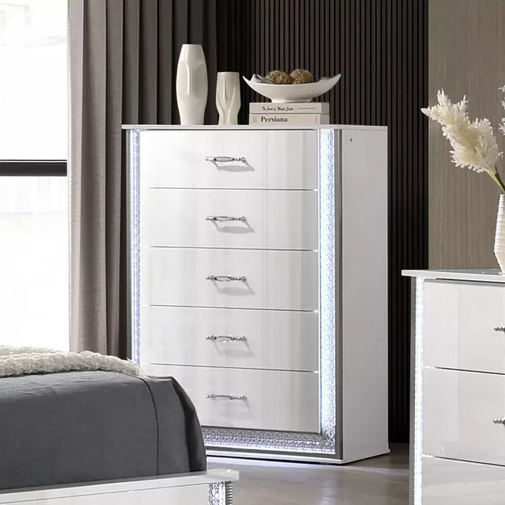Hazeline White 5 Drawer Chest with LED