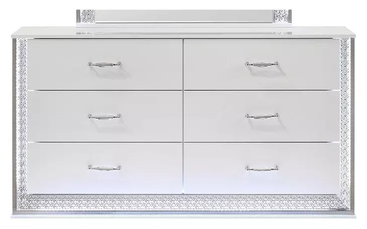 Hazeline White 6 Drawer Dresser with LED