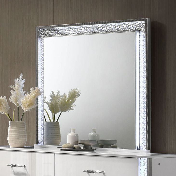Hazeline White Rectangular Dresser Mirror with LED