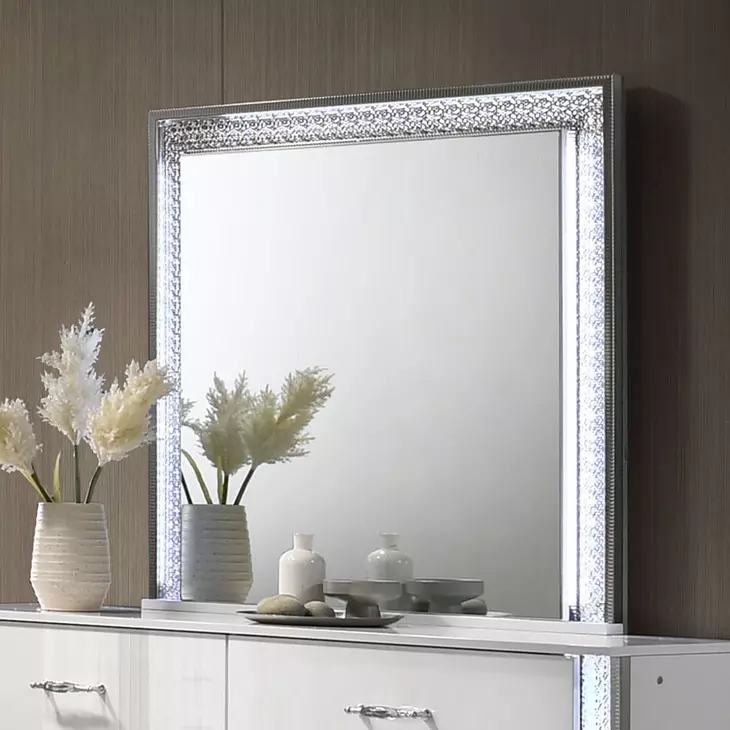 Hazeline White Rectangular Dresser Mirror with LED