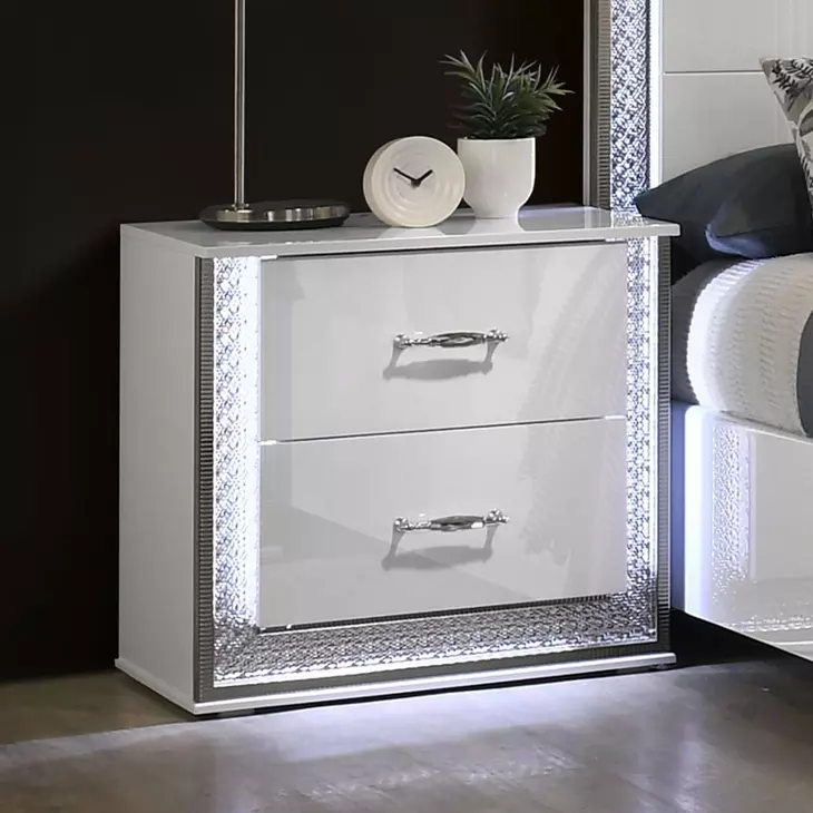 Hazeline White 2 Drawer Nightstand with LED
