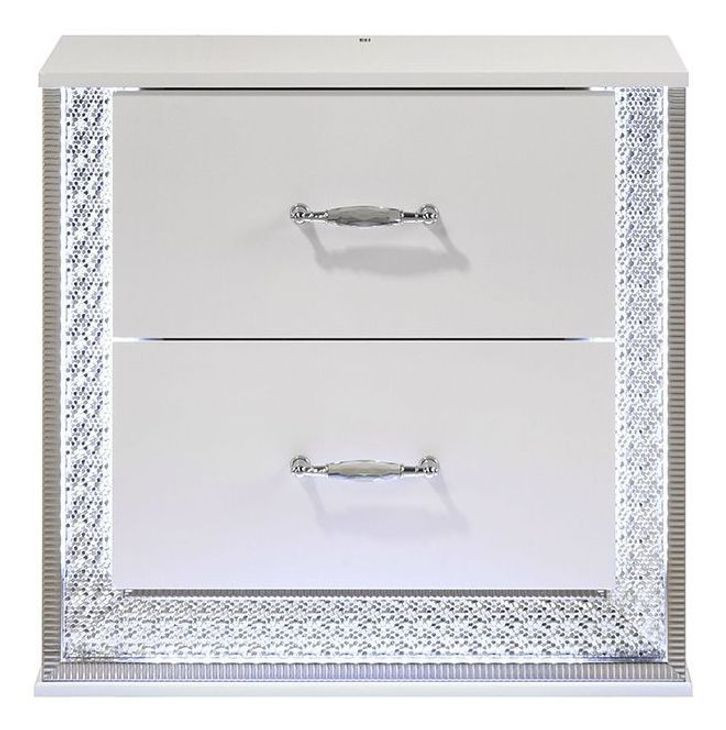 Hazeline White 2 Drawer Nightstand with LED