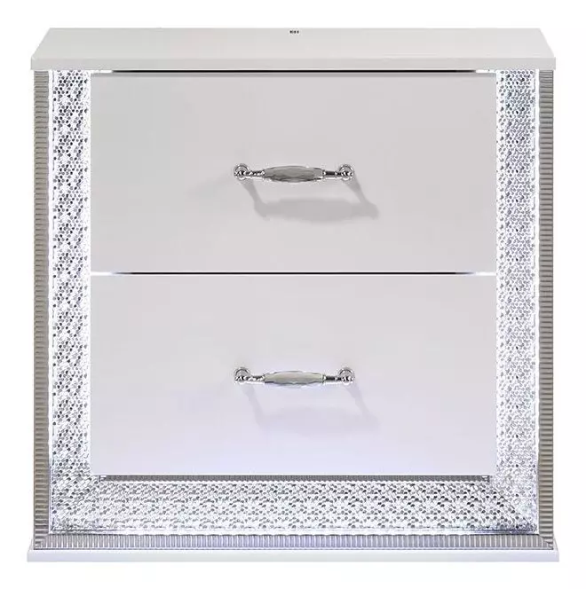 Hazeline White 2 Drawer Nightstand with LED