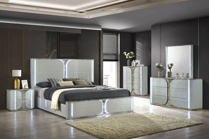 Cleburne Light Gray 5 Drawer Chest with LED