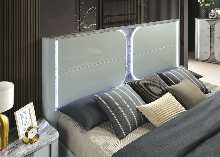 Cleburne Light Gray King Panel Bed with LED