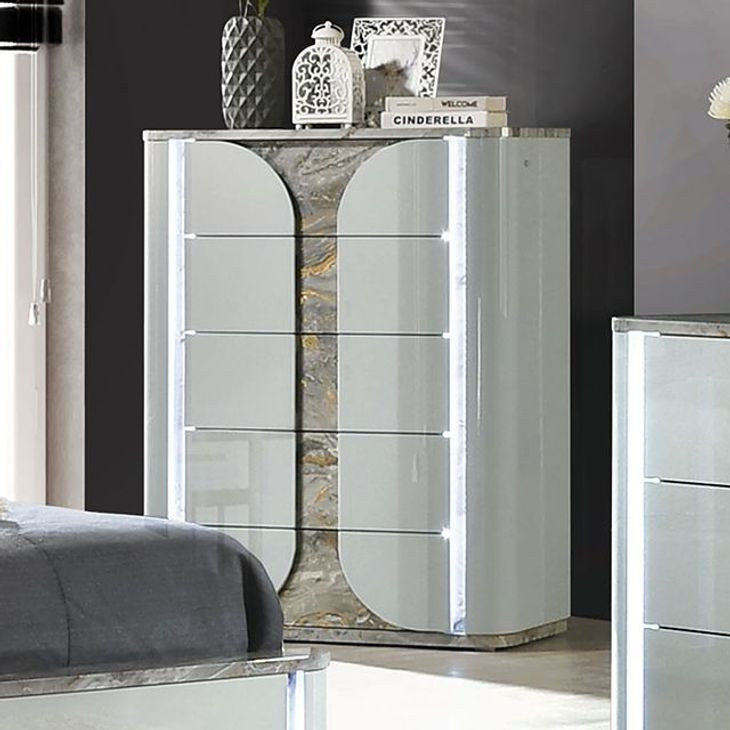 Cleburne Light Gray Panel Bedroom Set with LED